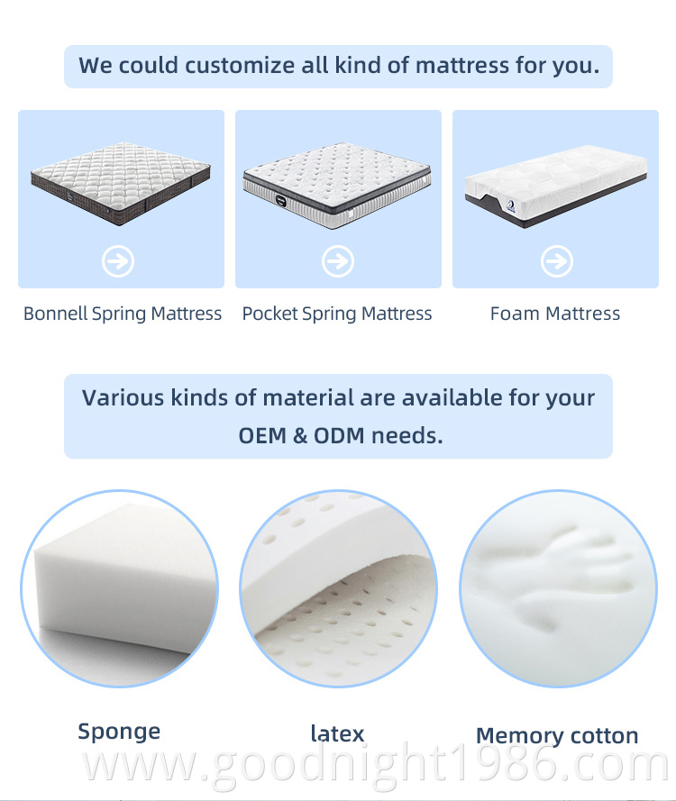 Goodnight Wholesale Spring Pocket Mattress 10 Inch Mattress New Design Full Size Custom Foam Mattress